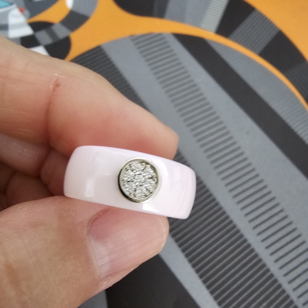 Pink Ceramic Band Ring with Pave CZ - Picture 3 of 8